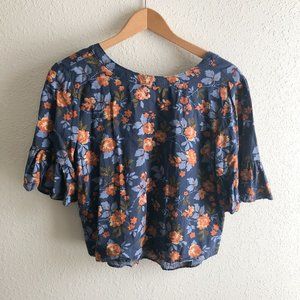 Susina Floral Blue and Orange Blouse Size Large